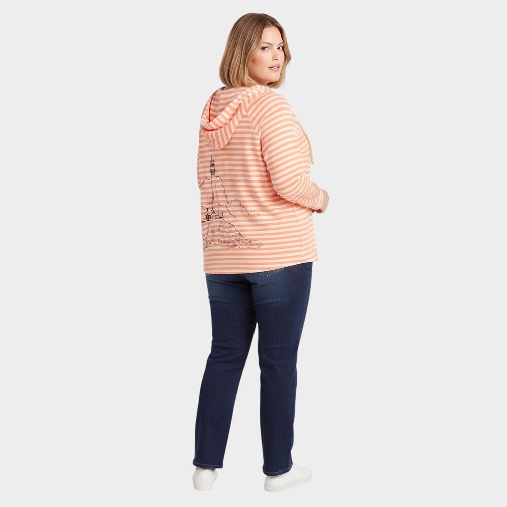 Crown & Ivy Striped Hooded Nautical Lighthouse 1X Plus Size Casual Sweatshirt